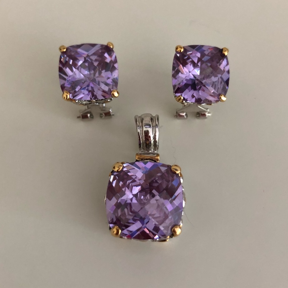 Brilliant Purple, Silver & Gold Earrings & Slide
